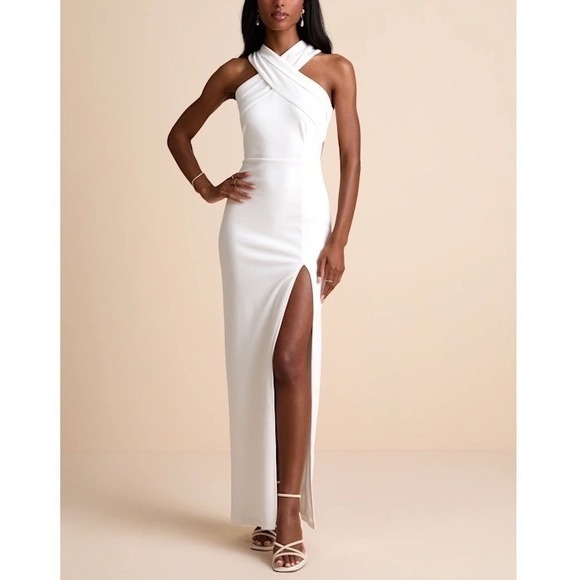 Lulus Dresses & Skirts - Lulus Maxi Dress Womens M White Crisscross Back Zip Sleeveless Party & Cocktail